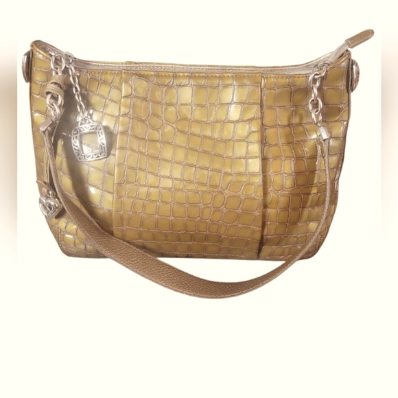 Brighton Vintage Women's Croc-Embossed Olive Green Patent Leather Sholder Bag - Picture 1 of 10